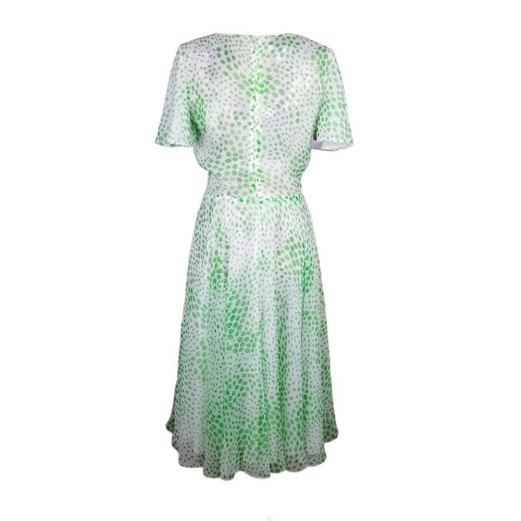 Vintage Jack Bryan Sheer Fun Flirty Flowy Green Polka Dot Midi Cowl Neck Dress - Picture 6 of 10